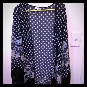 Polka dot and floral kimono with fringe